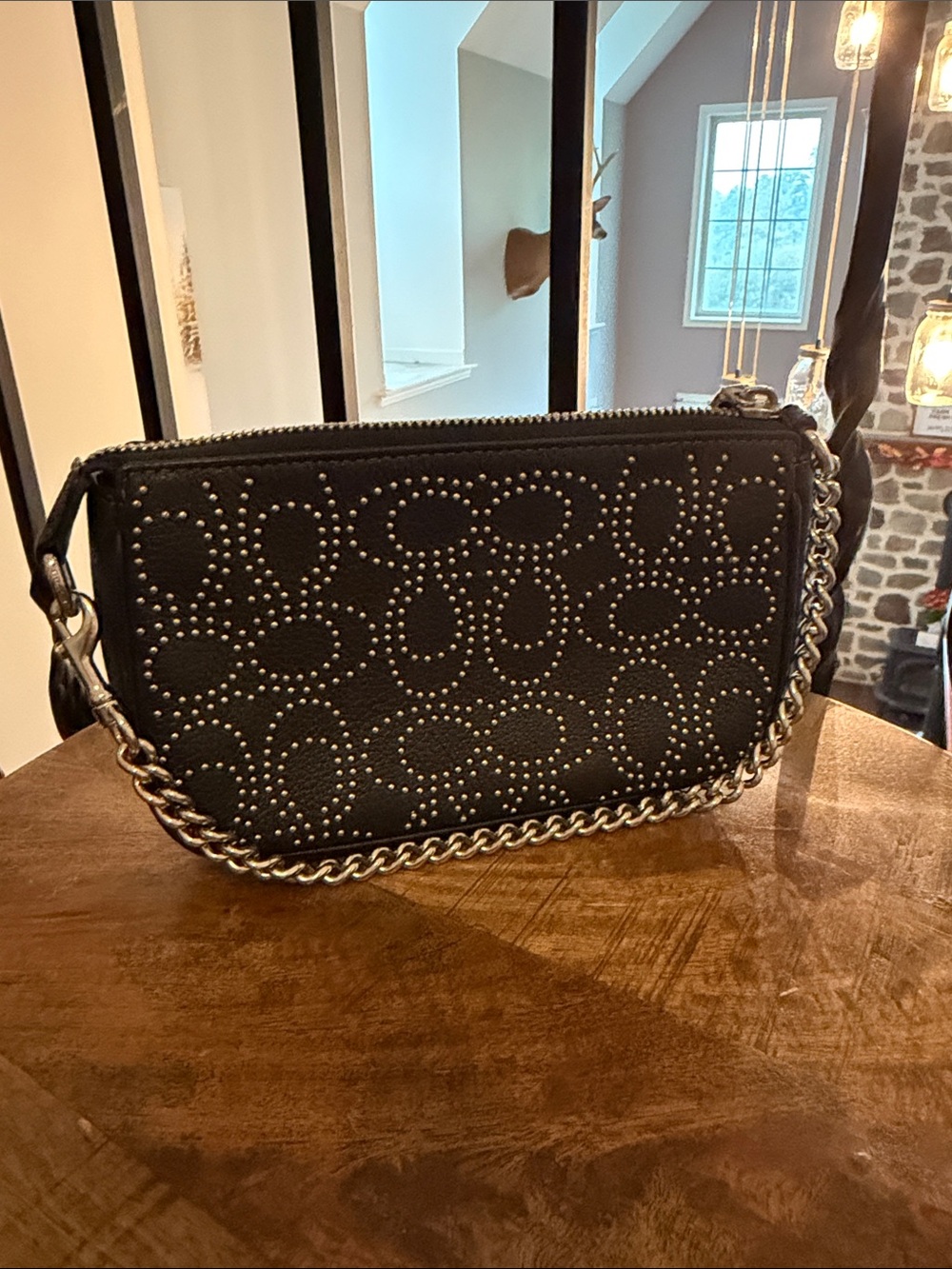 Coach Nolita 19 Studded Black Leather shoulder bag with Chain Strap